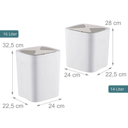 2 kreminės spalvos plastikinių sensorinių šiukšliadėžių rinkinys, 14 l ir 16 l