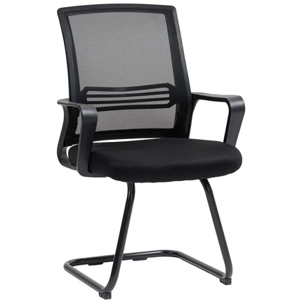 2 ergonomiškų juodų konferencijų kėdžių su rogutėmis komplektas