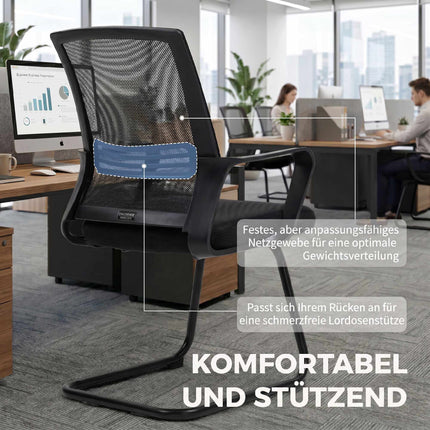 2 ergonomiškų juodų konferencijų kėdžių su rogutėmis komplektas