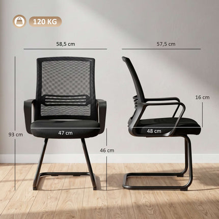 2 ergonomiškų juodų konferencijų kėdžių su rogutėmis komplektas