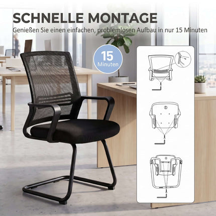2 ergonomiškų juodų konferencijų kėdžių su rogutėmis komplektas