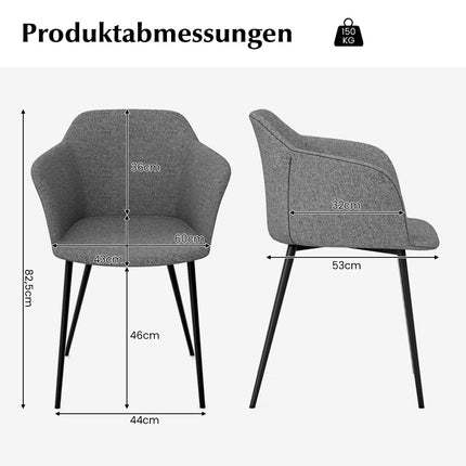 2 pilkų ergonomiškų valgomojo kėdžių su linine sėdyne komplektas