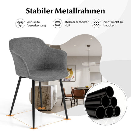 2 pilkų ergonomiškų valgomojo kėdžių su linine sėdyne komplektas
