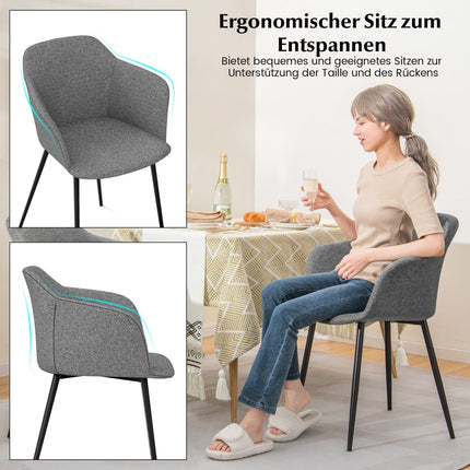 2 pilkų ergonomiškų valgomojo kėdžių su linine sėdyne komplektas