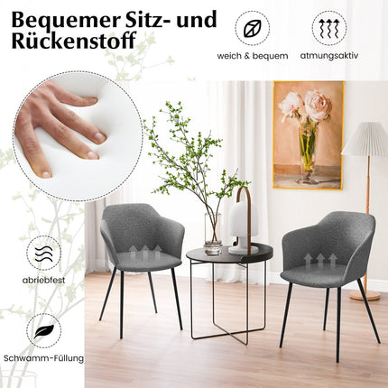 2 pilkų ergonomiškų valgomojo kėdžių su linine sėdyne komplektas