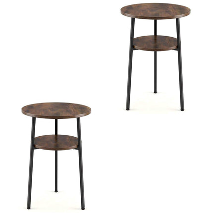 2 apvalių kavos staliukų komplektas, rudas, 39 cm, plieninis rėmas