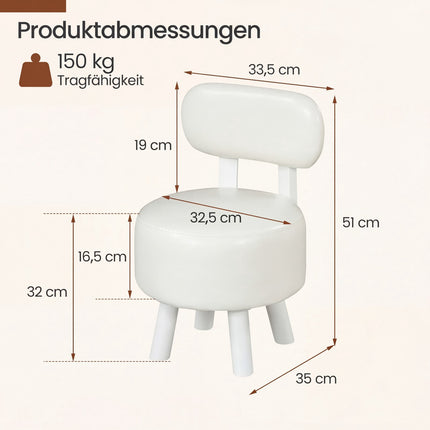2 baltų dirbtinės odos taburečių su atlošu rinkinys, 150 kg keliamoji galia