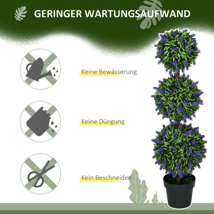 2 dirbtinių levandų medžių, didelių 110 cm dirbtinių augalų rinkinys, plastikiniai dirbtiniai augalai vazone, UV spinduliams atsparios dirbtinės gėlės su 3 kamuoliukais svetainei, miegamajam, biurui, sodui