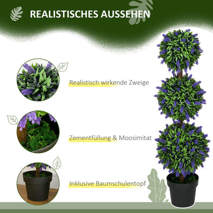 2 dirbtinių levandų medžių, didelių 110 cm dirbtinių augalų rinkinys, plastikiniai dirbtiniai augalai vazone, UV spinduliams atsparios dirbtinės gėlės su 3 kamuoliukais svetainei, miegamajam, biurui, sodui
