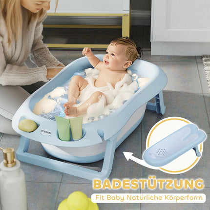 Foldable non-slip baby bathtub set, light blue, for toddlers