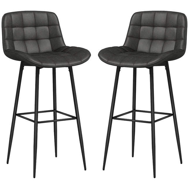 Dark gray swivel barstools, set of 2 with footrest and back