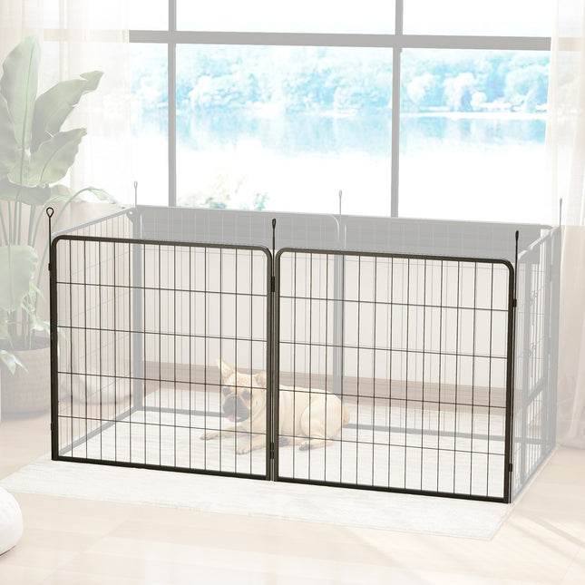 2 prailginamų šunų tvoros plokščių rinkinys lauko aptvarams, 80 x 80 cm plieninė šuniukų tvora, mažiems ir vidutinio dydžio šunims, juoda