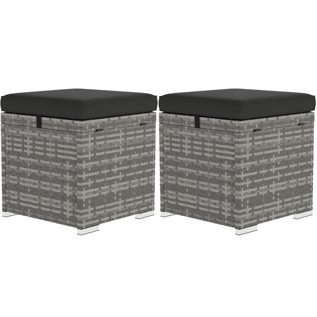 Outdoor Rattan Stools with Storage - Dark Grey, Weather Resistant