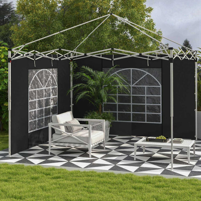 2 šoninių plokščių rinkinys paviljonui 3x3/3x6 m, šoninė siena su langeliu ir lipnia juostele, vandeniui atsparios šoninės sienos iš Oksfordo audinio, skirtos apsaugoti nuo vėjo ir privatumo, juodos spalvos.