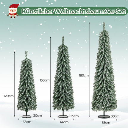 3 dirbtinių pieštuko formos kalėdinių eglučių rinkinys, 120 + 150 + 180 cm, namų biurui