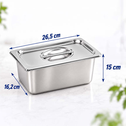 Set of 3 GN 1/4 Gastronorm Trays with Lids, 15 cm Deep, Stainless Steel