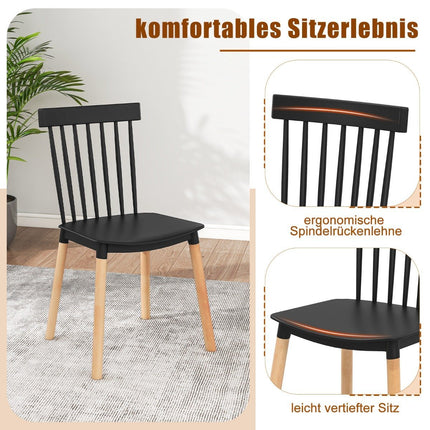 Set of 4 Dining Chairs with Spindle Backs &amp; Curved Seats Armless Chairs Black