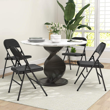 Folding Chairs Set of 4, Black, Metal Legs, Padded Seats