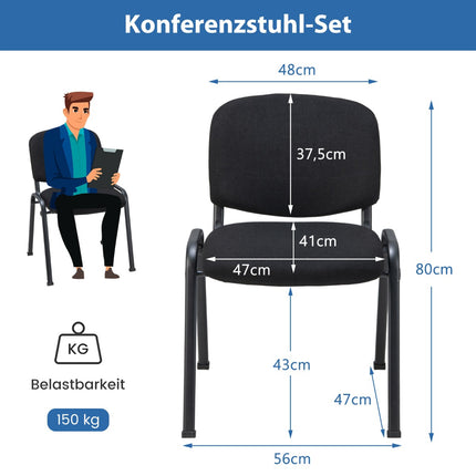 5 sudedamų konferencijų kėdžių komplektas, juodos spalvos, metalinis rėmas