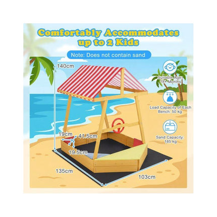 Ship-Shaped Sandpit with Canopy and Steering Wheel, 18 Months+, Yellow