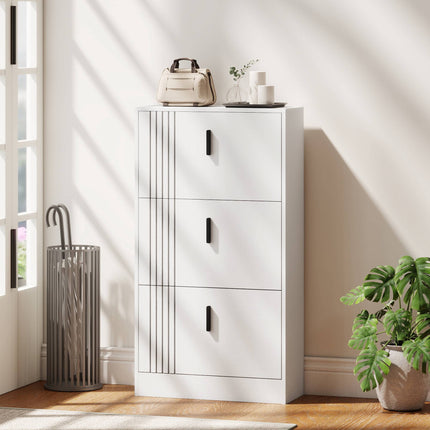 Shoe Cabinet for 18 Pairs with 3 Flip-Down Doors, Adjustable Shelves, White