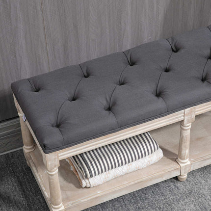 Shoe bench with storage, padded seat, gray linen, 115x40x48 cm