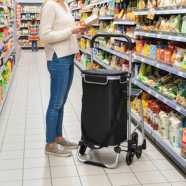 Pirkinių vežimėlis, 40 l, 3 ratukai, aliuminio rėmas, sėdynė