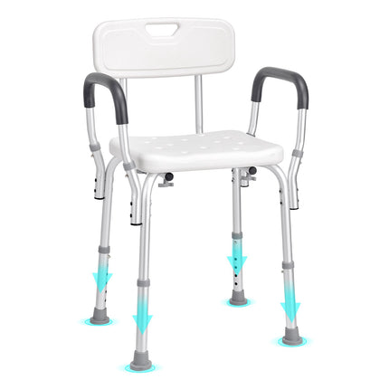 Shower Chair With Back, Adjustable Height, 350 lb, Non-Slip