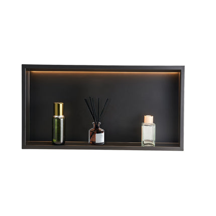 Shower Niche, Recessed Wall, LED, 304 Stainless, Black