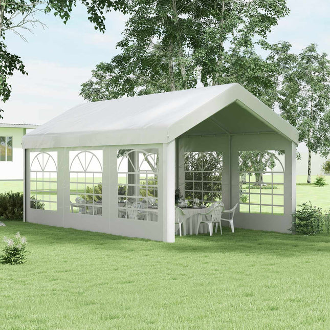 Šoninė sienelė su langeliu, šoninė siena paviljonui, maždaug 6 x 2 m šoninė brezentinė pakaitinė siena vakarėlių palapinei, balta