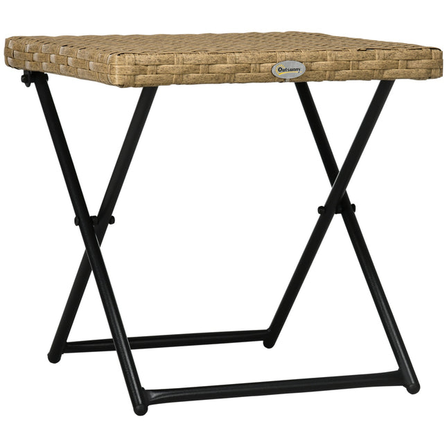 Folding garden side table in polyrattan, metal, 40x40x40cm