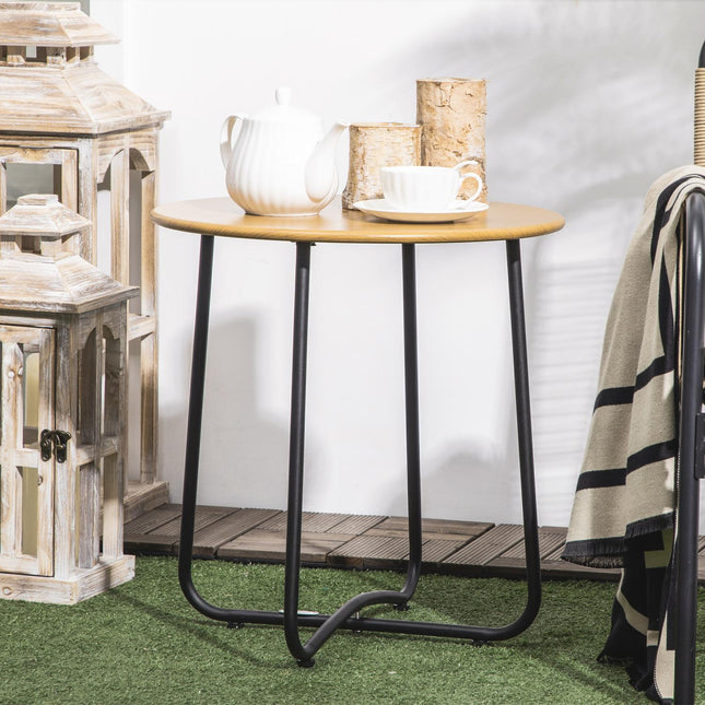 Round side table in wood look - steel plate, 48x48x51cm