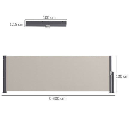 Retractable light gray garden awning 300x100cm, UV & wind protection