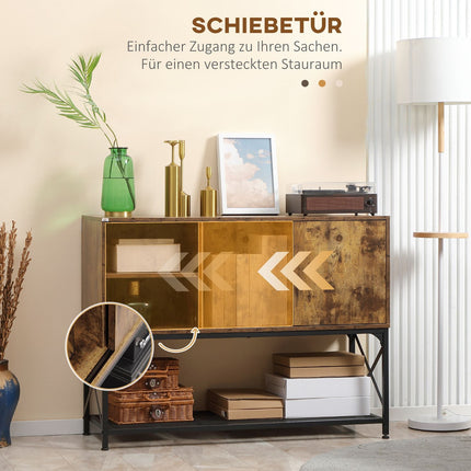 Rustic brown sideboard, 6 shelves, industrial design