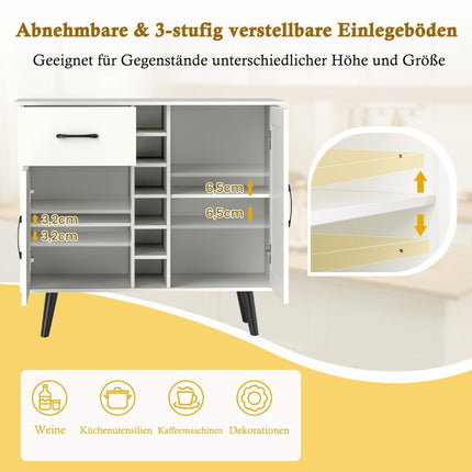 Sideboard with 6 Bottles Wine Rack & Drawer & 2 Doors Modern Wine Bar Cabinet White