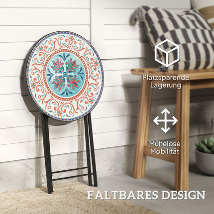 Folding outdoor metal garden table - Mosaic board, weatherproof
