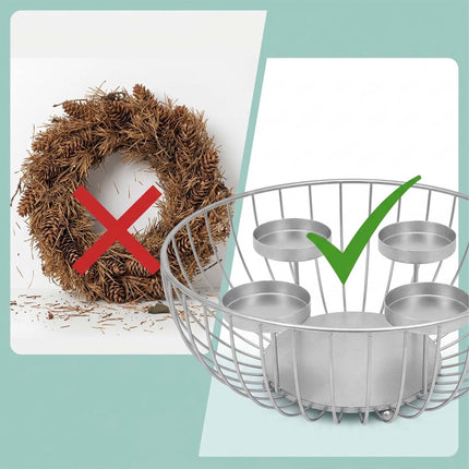 Silver Metal Advent Wreath Bowl – 33 cm Steel Holder