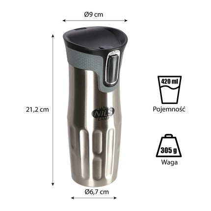 Sidabrinis termo puodelis, izoliuotas, 500 ml