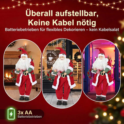 Singing Santa Figure 120 cm with Garland and Gift Sack, Sound Activated, Red