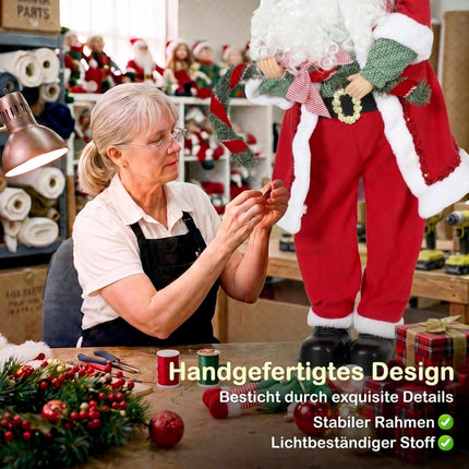 Singing Santa Figure 120 cm with Garland and Gift Sack, Sound Activated, Red