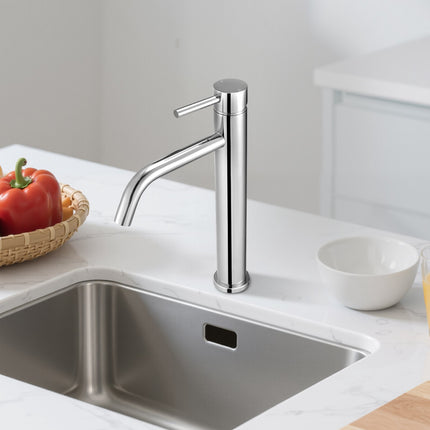 Single Handle Kitchen Faucet, High-Arc Chrome, Push Drain