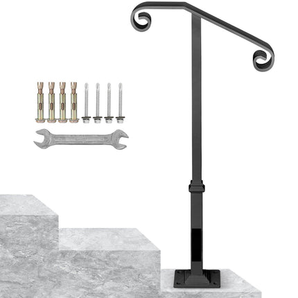 Single Post Wrought Iron Handrail for 1–2 Steps, Hardware