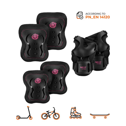 Skate Protective Gear Set, Wrist Elbow Knee, Pink S