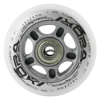 Skateboard Wheels 76x24 82A, White, 4-Pack + ABEC-7 Bearings, 8-Pack