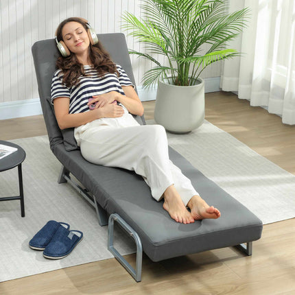 Sleeper Chair Convertible to Guest Bed, 5-Position Backrest, Dark Grey