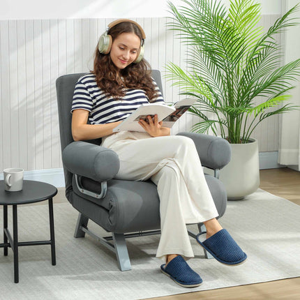 Sleeper Chair Convertible to Guest Bed, 5-Position Backrest, Dark Grey
