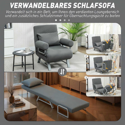 Sleeper Chair Convertible to Guest Bed, 5-Position Backrest, Dark Grey