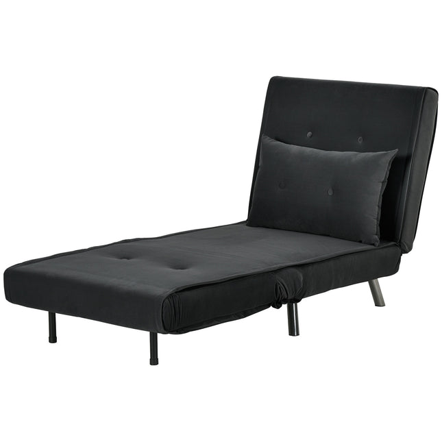 Miegamasis krėslas, sulankstoma lova, funkcinė viengulė sofa, pagalvėlė, svečių lova, apmušta sofa, aksominė, juoda, 77 x 88 x 83 cm