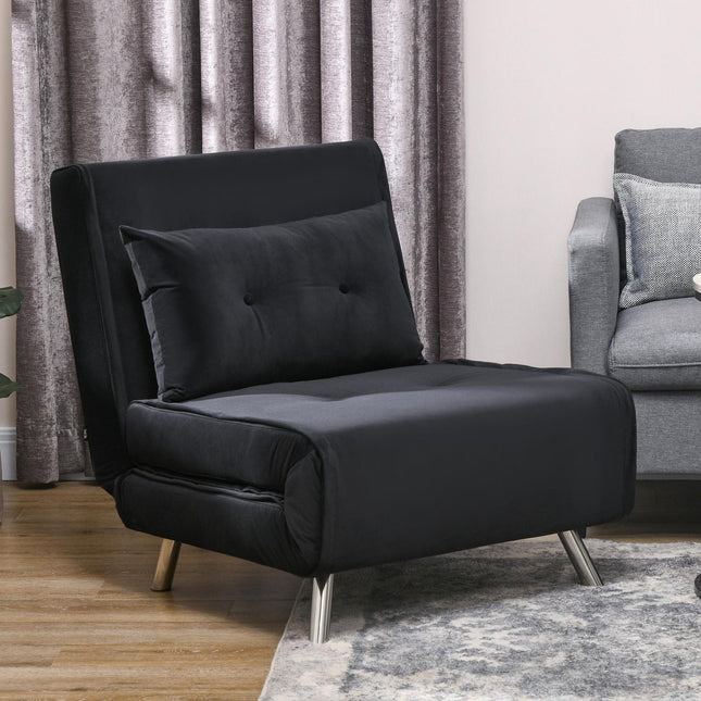 Miegamasis krėslas, sulankstoma lova, funkcinė viengulė sofa, pagalvėlė, svečių lova, apmušta sofa, aksominė, juoda, 77 x 88 x 83 cm