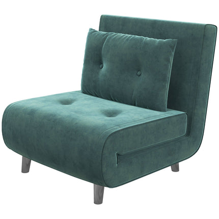 Miegamasis krėslas, Sulankstomas krėslas su lovos funkcija, Viengulė sofa su pagalvėmis, Svečių lova, Apmušta sofa su aksominiu imitacijos raštu, Tamsiai žalia, 77 x 88 x 83 cm